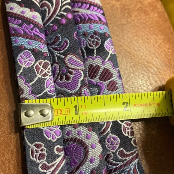 PURPLE PAISLEY BROCADE HANDMADE SILK ASCOT CRAVATTE NECKTIE - Picture 5 of 13